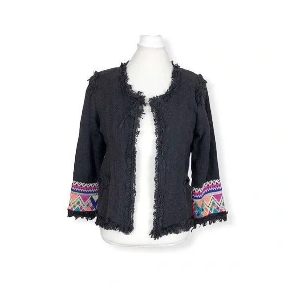 Billabong Women’s Lou Embroidered Black Cropped Jacket size Medium - Picture 3 of 8